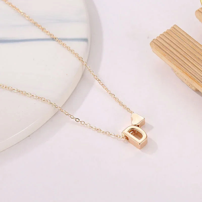 Elegant Gold Heart Initials Necklace