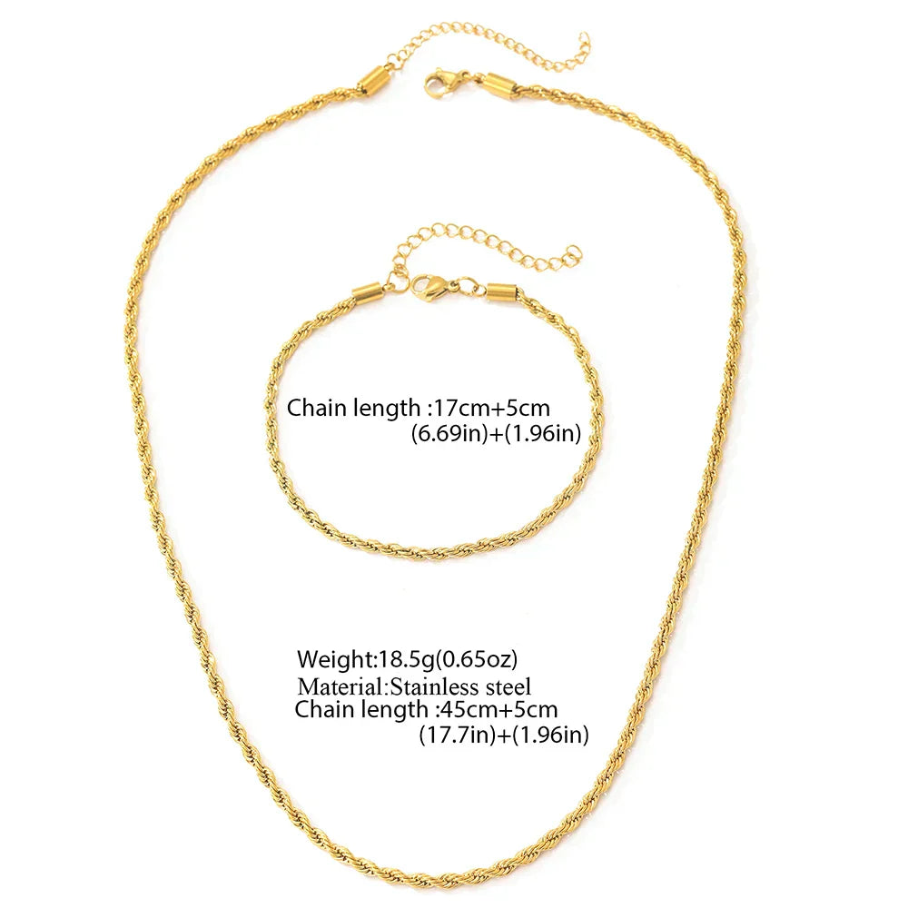 Retro twisted necklace and bracelet set