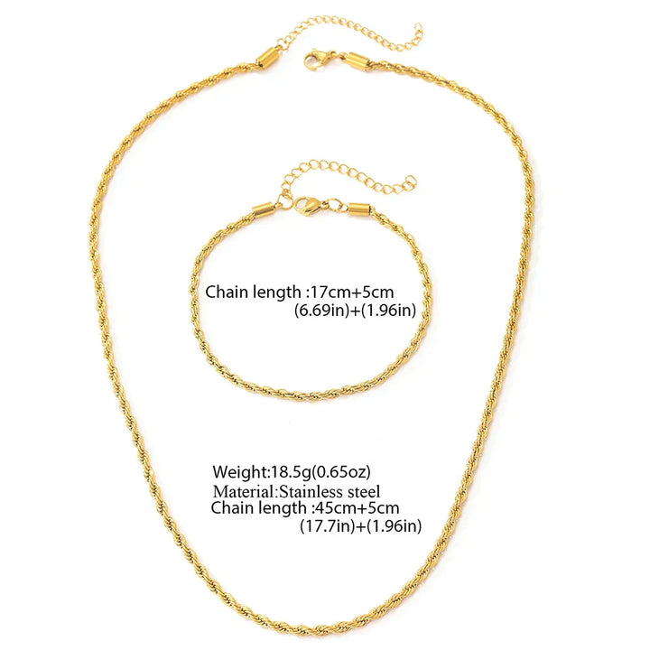 Retro twisted necklace and bracelet set