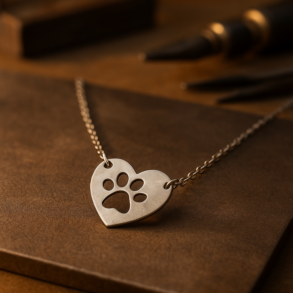 Silver Heart and Paw Pendant Necklace