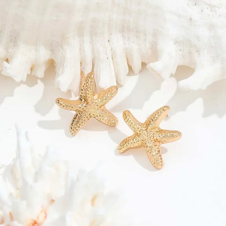 Golden Starfish Stud Earrings