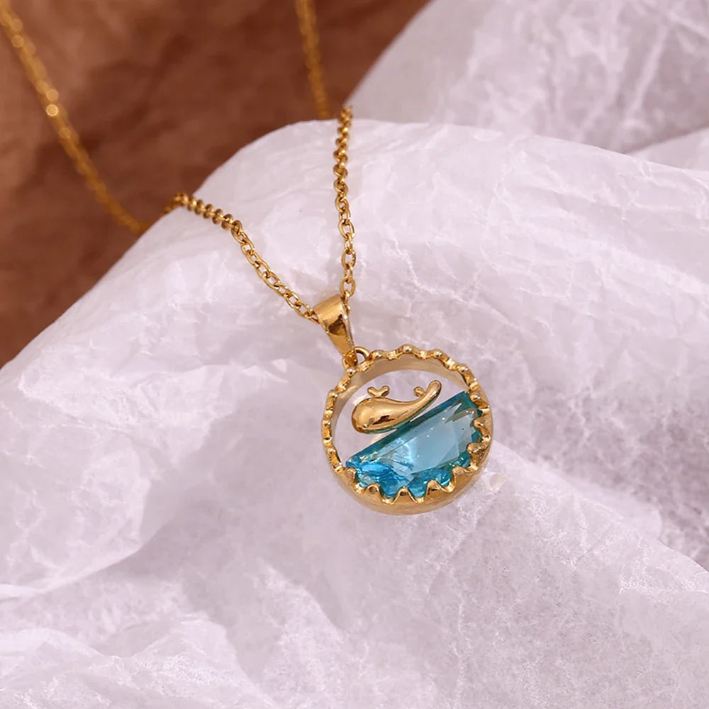 Blue Ocean Whale Pendant Necklace