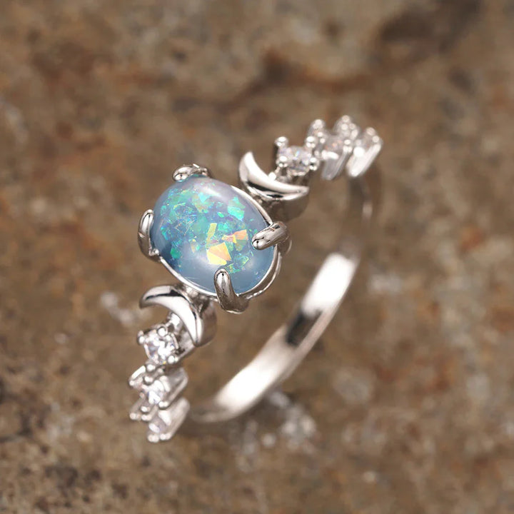 Moonlit Opal Ring with Celestial Sparkle
