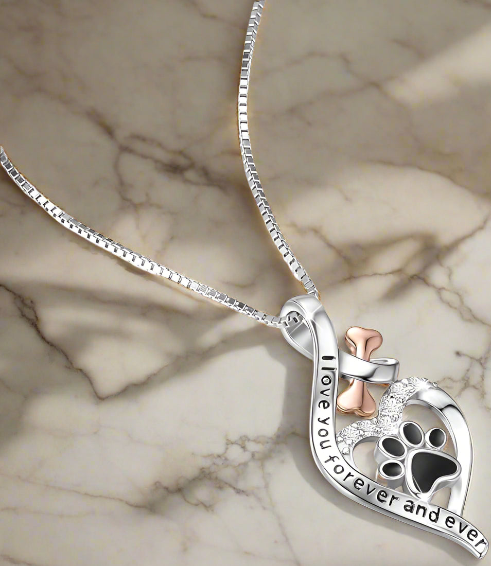 Happy Paw Necklace with Heart, Bone and Infinity Symbol