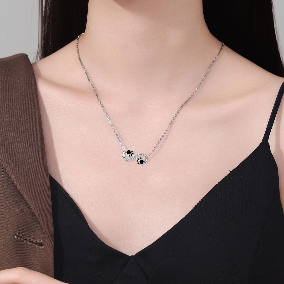 Infinity Pawprint Necklace with Zirconia Stones