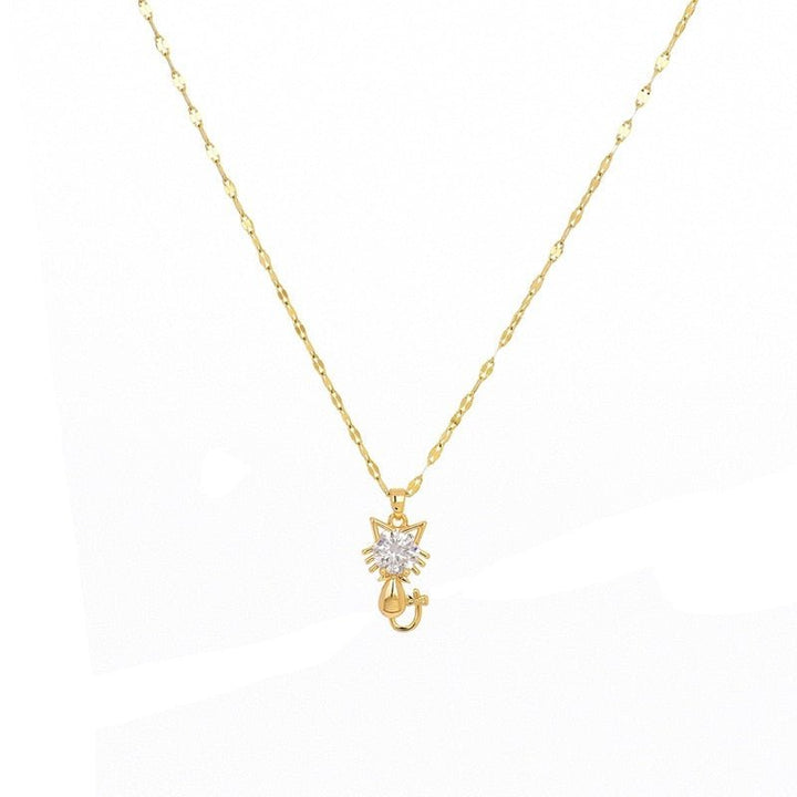 Gold-plated necklace with cat and zircon