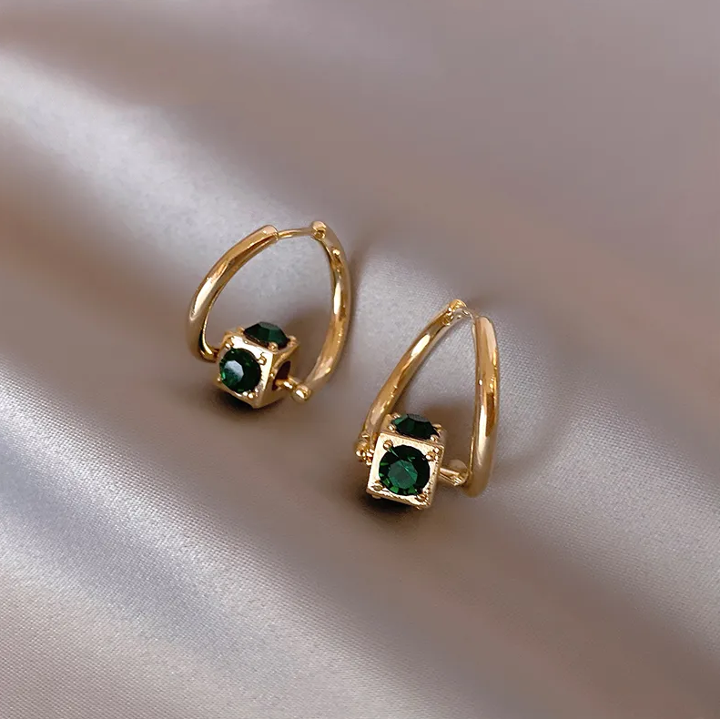 Elegant Green Gold-Plated Earrings