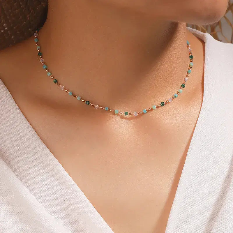 Colorful Stone-Embellished Gold-Plated Necklace