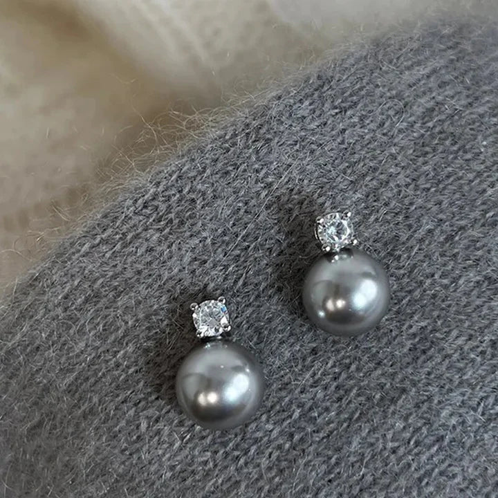 Elegant Black Pearl Earrings with Cubic Zirconia