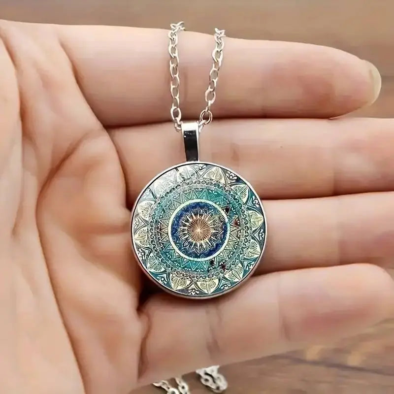 Chic Rounded Blue Mandala Necklace