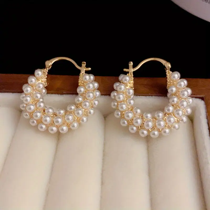 Pearl Basket Gold-Colored Earrings