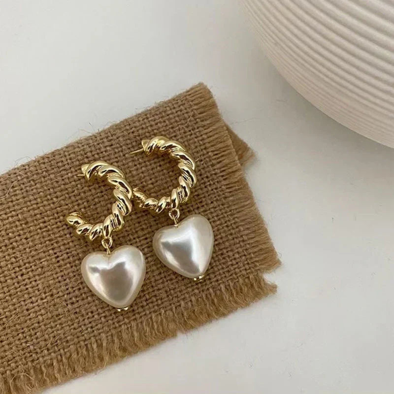 Elegant Pearl Heart Earrings