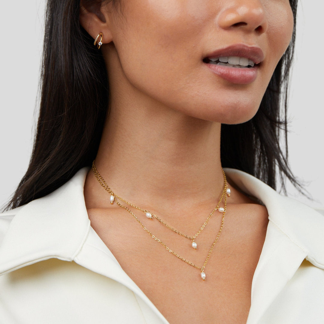 Multilayer Necklace with Pearl Drops