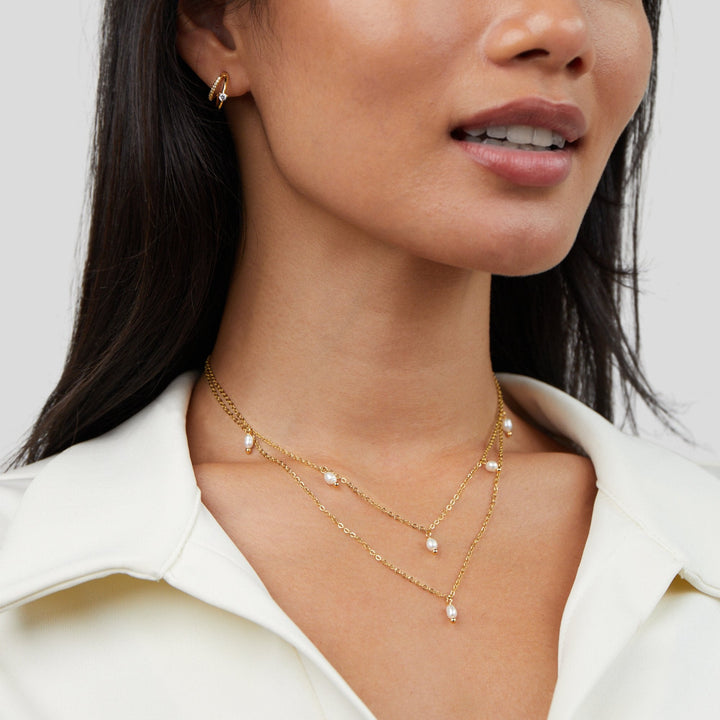 Multilayer Necklace with Pearl Drops
