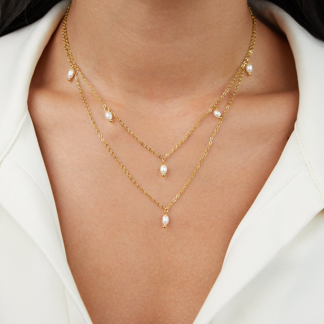 Multilayer Necklace with Pearl Drops