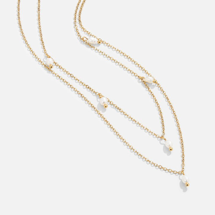 Multilayer Necklace with Pearl Drops