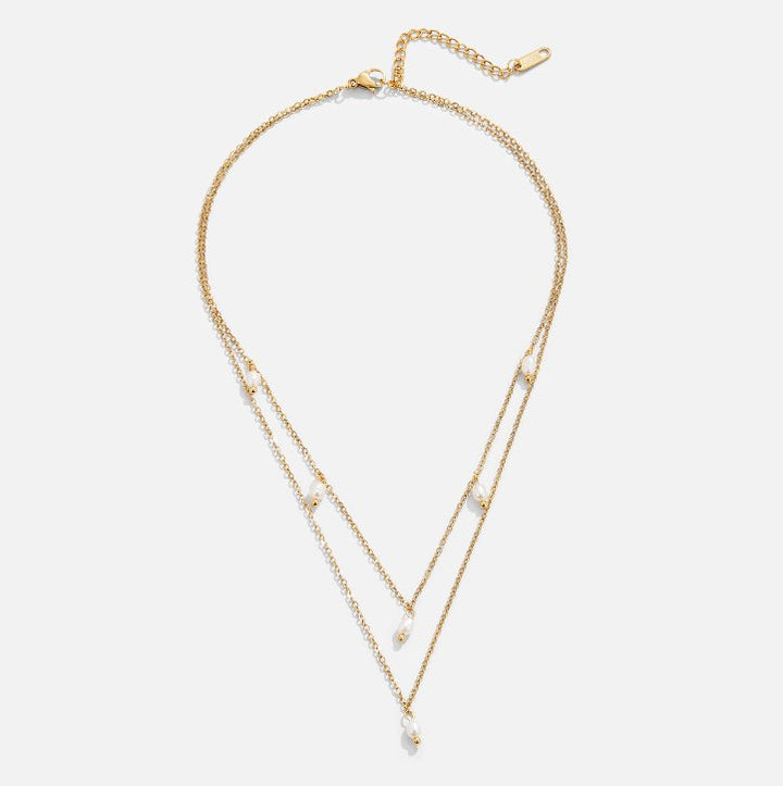 Multilayer Necklace with Pearl Drops