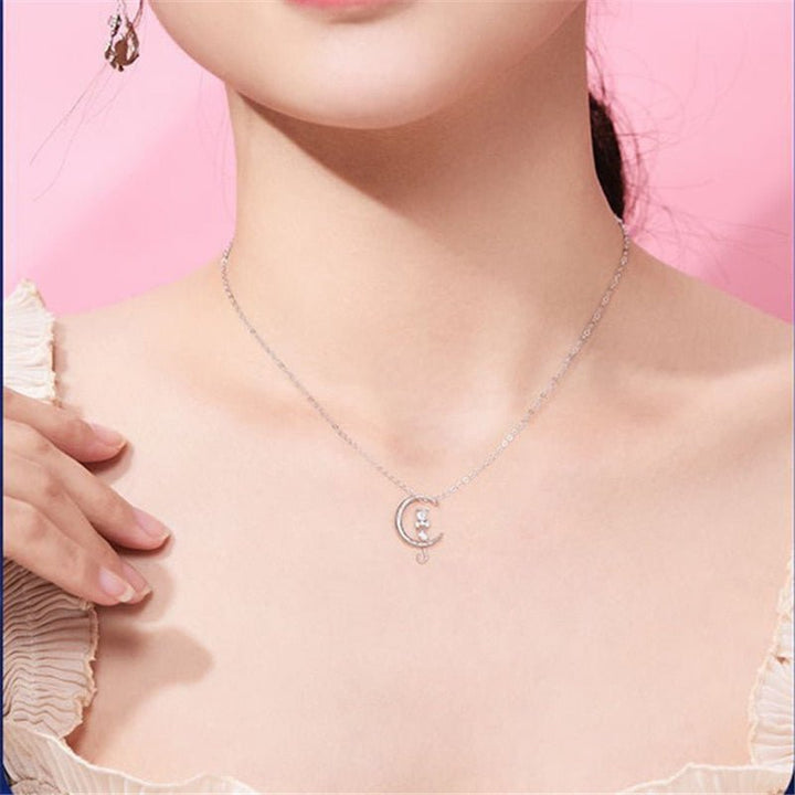 Crescent moon and cat necklace with moonstone