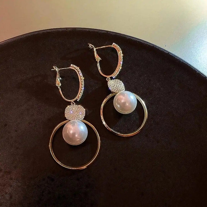 Earrings with Freshwater Pearls and Diamond-Studded Balls