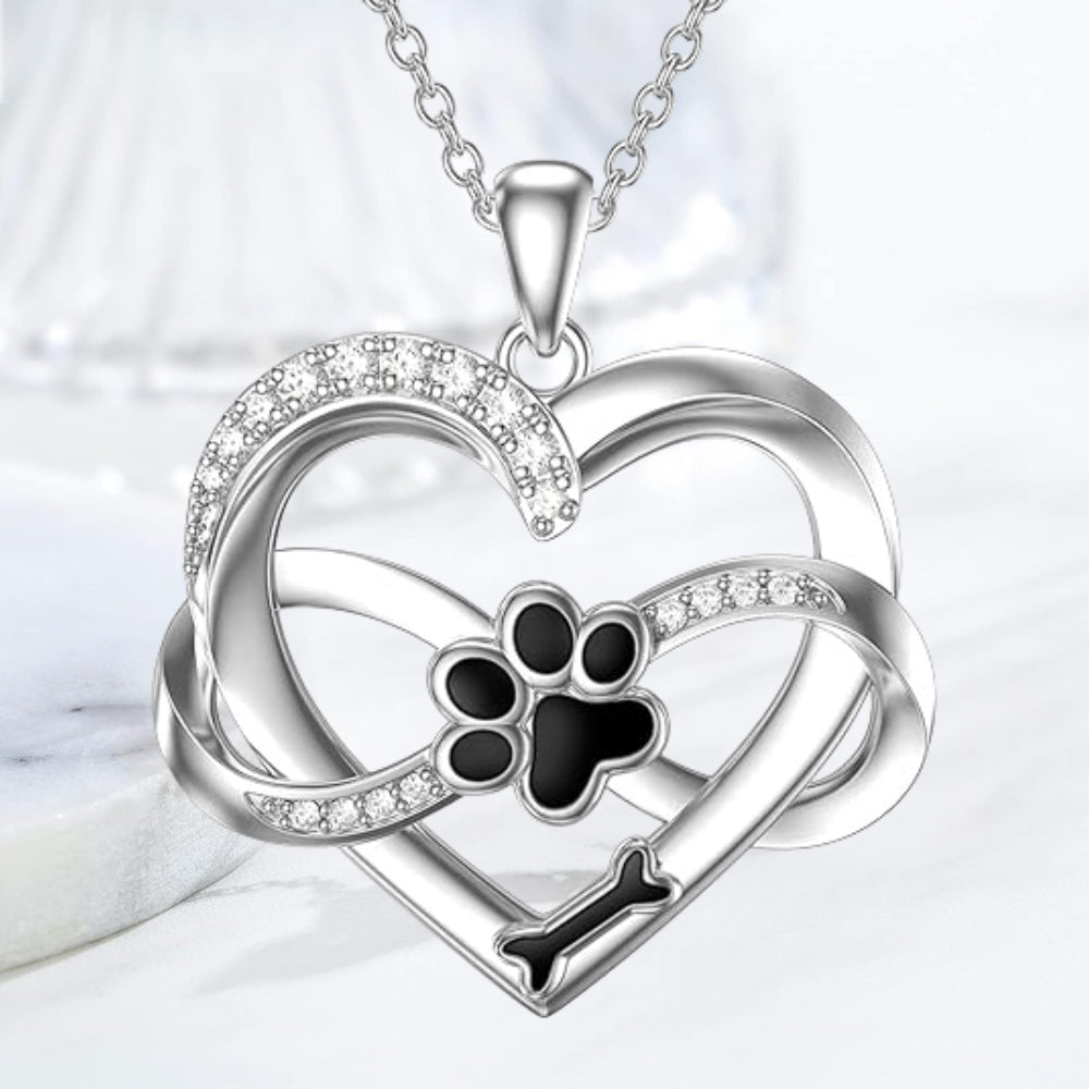 Infinity Heart & Paw Necklace in 925 Sterling Silver with Zirconia Stones