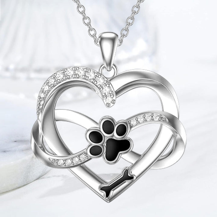 Infinity Heart & Paw Necklace in 925 Sterling Silver with Zirconia Stones